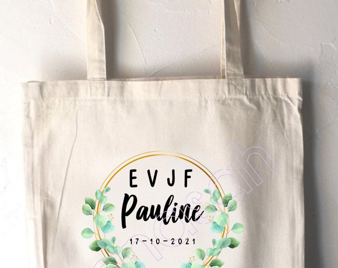 Personalised cotton tote bag for bachelorette party with first name, date of your choice!   handmade wedding wedding EVJF