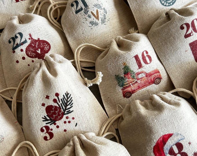Eternal Advent Calendar 24 bags and/or its cotton storage bag! Traditional & magical countdown, Christmas, December,