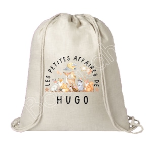 Sac à dos en coton personnalisé " Les Petites Affaires de ..." école, sac de toile, cabas, sac à doudou , sac pour habits enfant, crêche