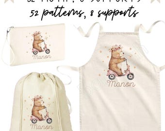 Personalized children's bags, tote bags, drawstring bags, pouches, kitchen aprons! 52 designs, cuddly toy bags, spare clothes bags, nursery bags, for girls and boys