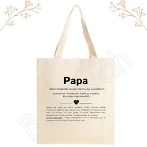 Tote bag personnalisé " Papa " , tote bag , sac de toile en coton, couleur écrue , toile , cadeau, définition, famille