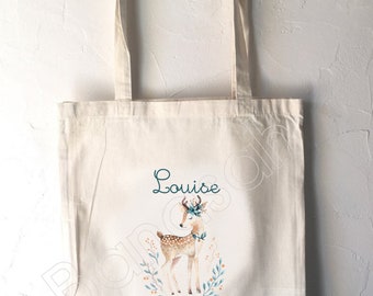 Tote Bag per Bambino "Nome" da personalizzare, borsa in tela in cotone non sbiancato, tela, regalo personalizzabile, pratica, carina, animali