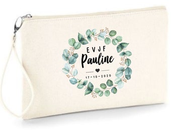 Personalized cotton zipped pouch for bachelorette party, witness gift with first name, date of your choice! wedding bachelorette party witness bridesmaid