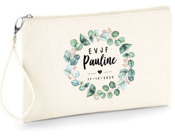 Personalized cotton zipped pouch for bachelorette party, witness gift with first name, date of your choice! wedding bachelorette party witness bridesmaid