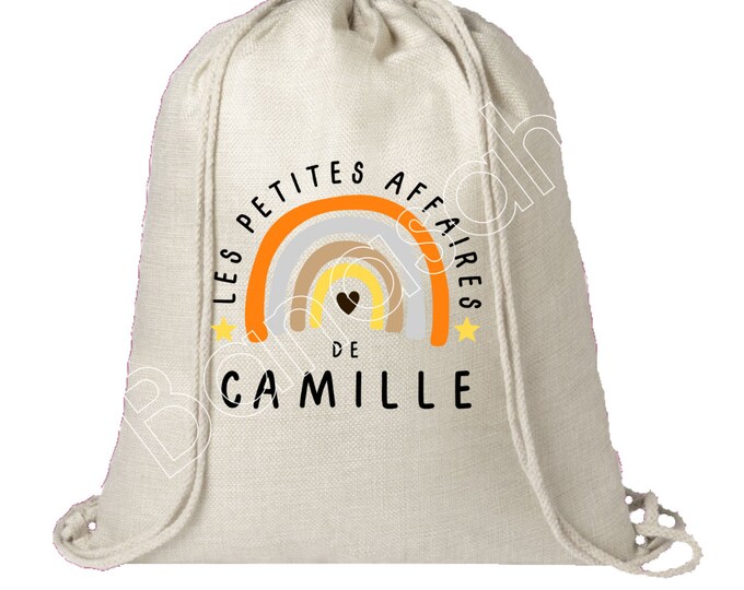 Personalized cotton backpack "Les Petites Affaires de ..." school, canvas bag, bag, blanket bag, children's clothes bag, creche