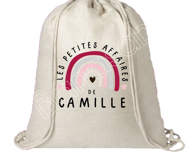 Personalized cotton backpack "Les Petites Affaires de ..." school, canvas bag, bag, blanket bag, children's clothes bag, creche