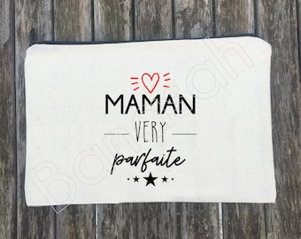 “Very Perfect Mom” zipped pouch! Fast shipping, original & practical gift, cotton pouch 18x25 cm Mother's Day, Christmas...
