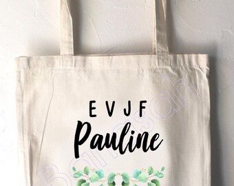 Tote Bag en coton personnalisée pour enterrement de vie de jeune fille au prénom , date de votre choix !   handmade wedding mariage EVJF