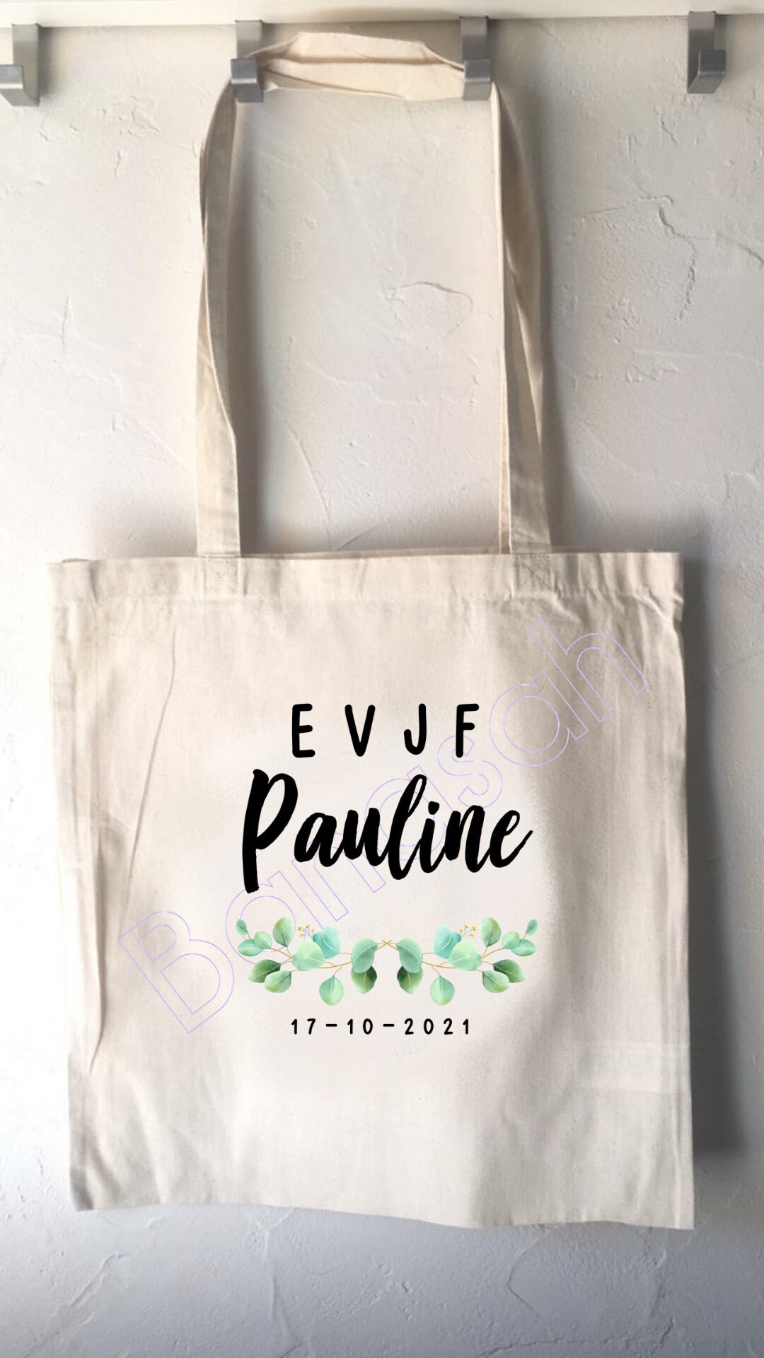 Personalised cotton tote bag for bachelorette party with first