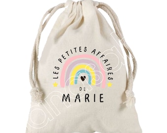 Large drawstring pouch personalized with the first name of your choice 100% cotton 25X30 cm