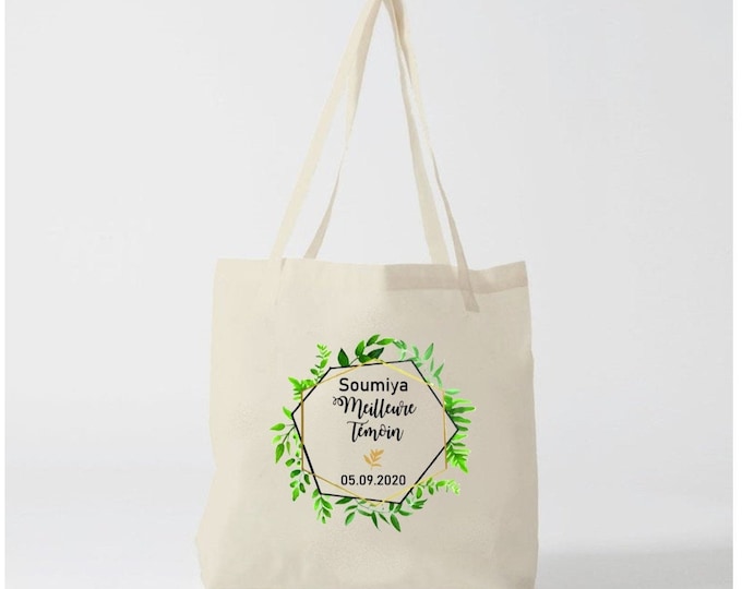 Tote Bag custom cotton Witness gift, bridesmaid with first name, date of your choice! marriage EVJF Bride