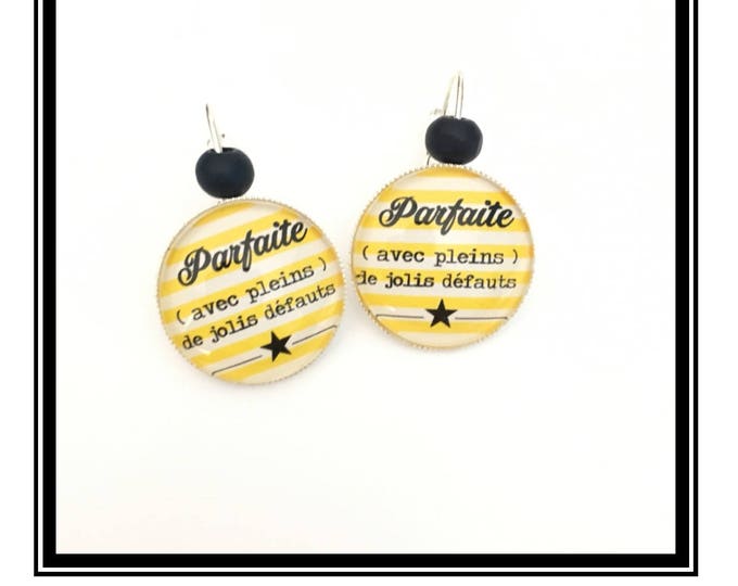 Original earrings & single "perfect...  "Personalized, derision, heart, bow, yellow, black, stripes, Star, humor"