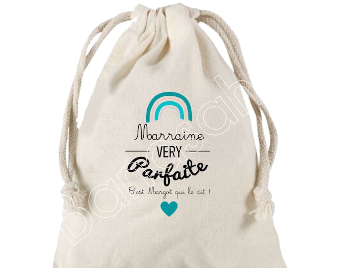 Large Gift Pouch for Godmother (Very perfect) with sliding link in cotton personalized to the first name of your choice!  Baptism Godfather