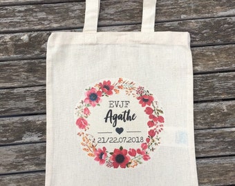 Sac en coton personnalisée pour enterrement de vie de jeune fille au prénom , date de votre choix !   handmade wedding mariage EVJF