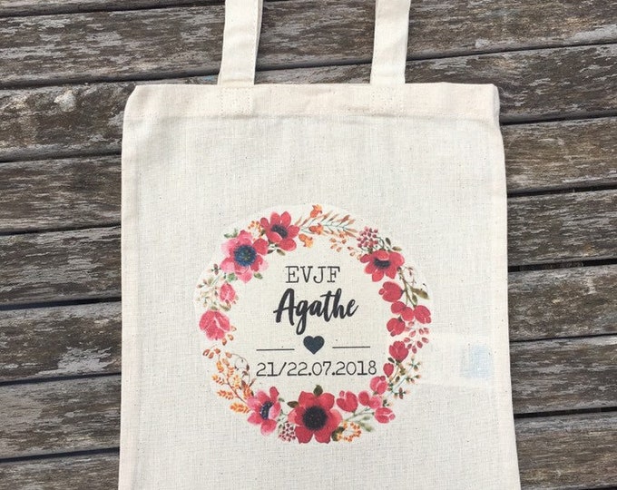 Personalized cotton bag for bachelorette party with the name, date of your choice!   Handmade wedding wedding bachelorette party