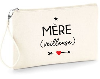 Pochette zippée " Mère veilleuse "  ! Envoi rapide, cadeau original & pratique, pochette en coton 18x25 cm fête des mères, noël ...