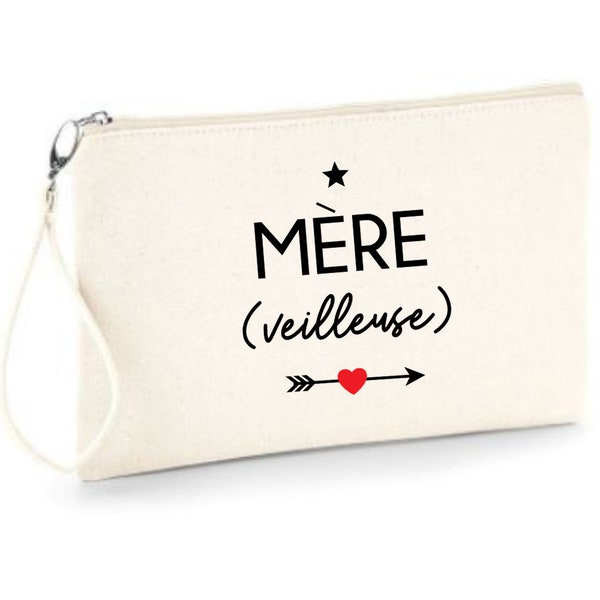 Pochette zippée " Mère veilleuse "  ! Envoi rapide, cadeau original & pratique, pochette en coton 18x25 cm fête des mères, noël ...