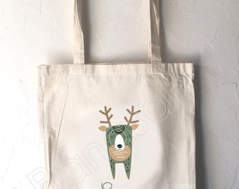 Tote Bag for Children "First Name" to personalize, ecru cotton canvas bag, canvas, customizable gift, practical, cute, animals