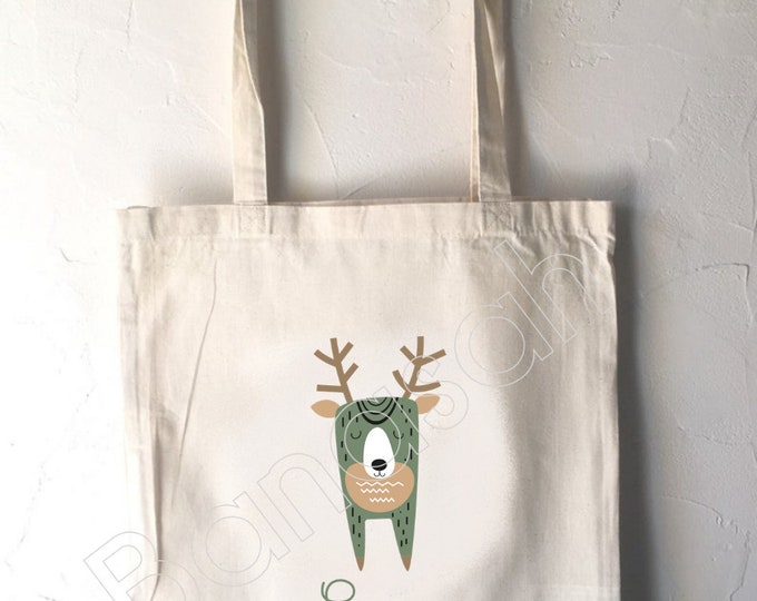 Tote Bag for Children "First Name" to personalize, ecru cotton canvas bag, canvas, customizable gift, practical, cute, animals