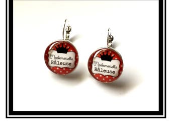 Earrings original and funny,"Miss complainer"bow, roiuge, black, polka dots, polka dots, funny, MOM