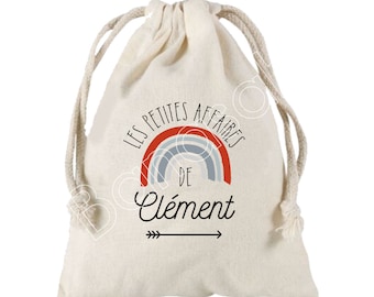 Large pocket with sliding links personalized to the first name of your choice 100% cotton 25X30 cm