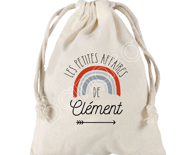 Large pocket with sliding links personalized to the first name of your choice 100% cotton 25X30 cm