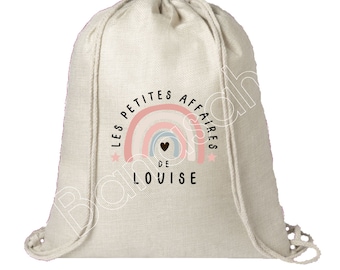 Personalized cotton backpack "Les Petitesaffaires de..." school, canvas bag, shopping bag, cuddly toy bag, bag for children's clothes, nursery