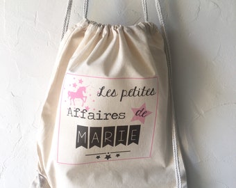 Personalized cotton backpack "Les Petites Affaires de..." 100% cotton with sliding links! Quick Shipping Star Crown Kids
