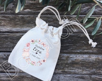 Bags, or personalized cotton gifts for Baptism, Communion, Birthday with first names, date of your choice! Guest gifts
