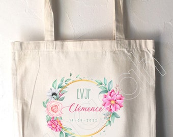 Tote Bag en coton personnalisé pour enterrement de vie de jeune fille au prénom, date de votre choix !  EVJF témoin Demoiselle d'Honneur