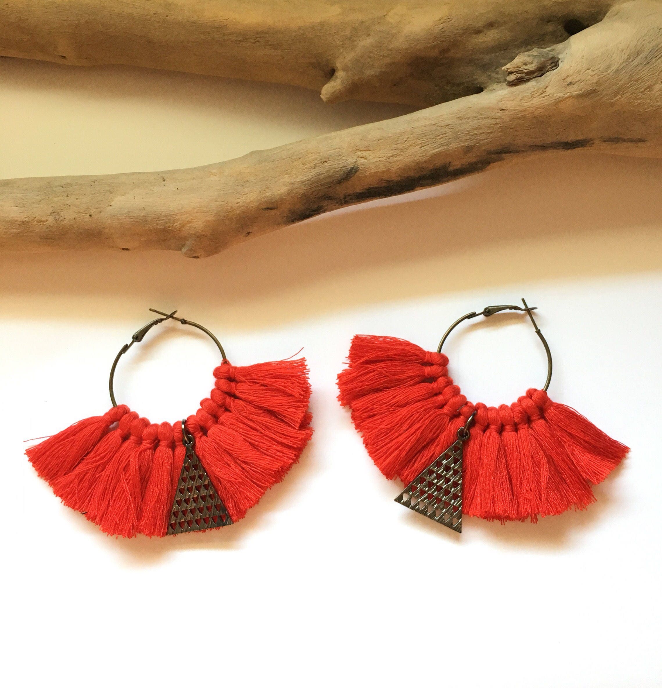 Red Wine Pom Pom Long Earrings – Nariss by Narissara
