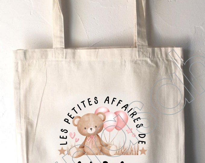 Personalized Tote Bag for Child, school tote bag, canvas bag cabas, blanket bag, bag for children's clothes, creche tote bag