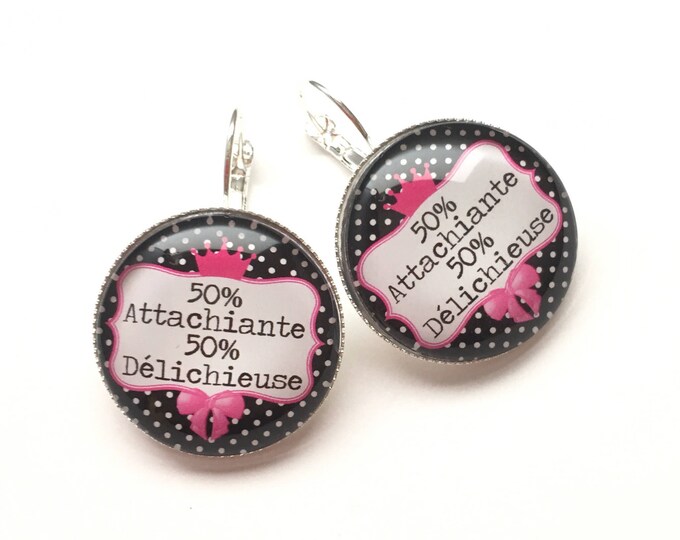 Original & unique earrings "Endearing and Delichieuse" Personalized, derision, humor, heart, knot, black, pink