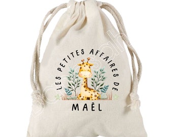 Large pocket with sliding links personalized to the first name of your choice 100% cotton 25X30 cm