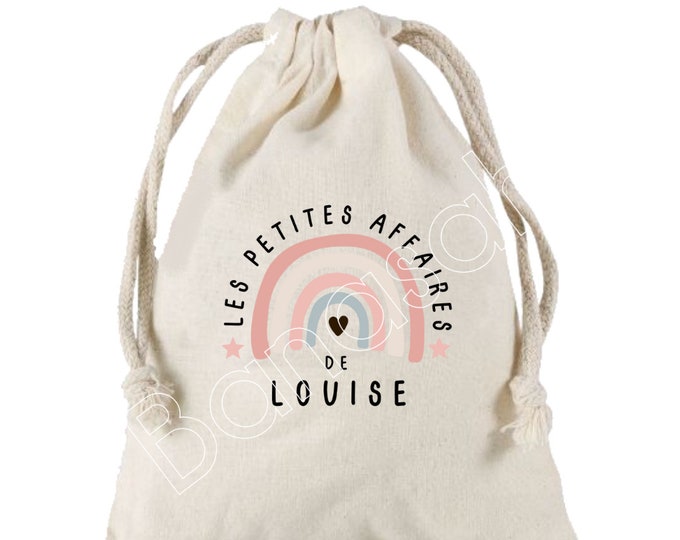 Large drawstring pouch personalized with the first name of your choice 100% cotton 25X30 cm