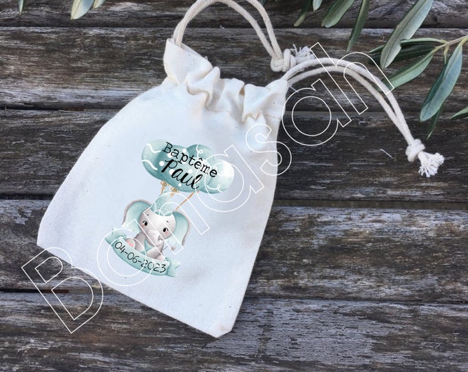 Bags, or personalized cotton gifts for Baptism, Communion, Birthday with first names, date of your choice! Guest gifts