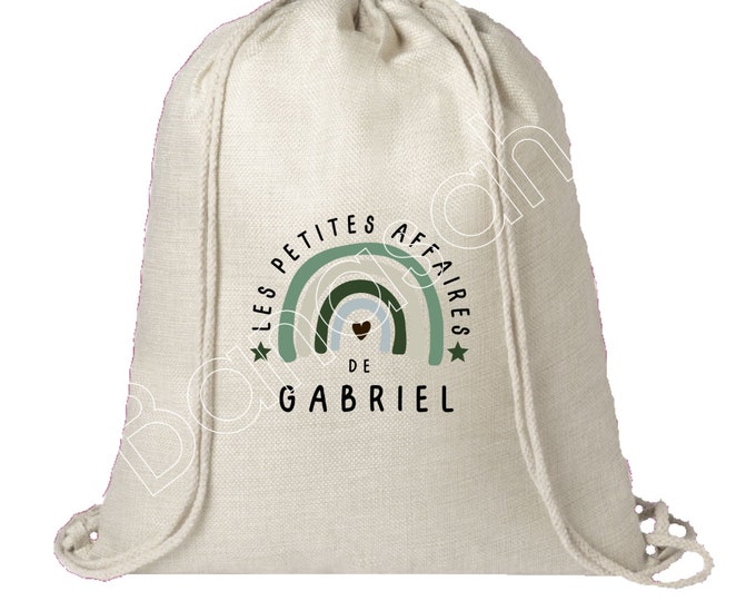 Personalized cotton backpack "Les Petites Affaires de ..." school, canvas bag, shopping bag, cuddly toy bag, bag for children's clothes, nursery