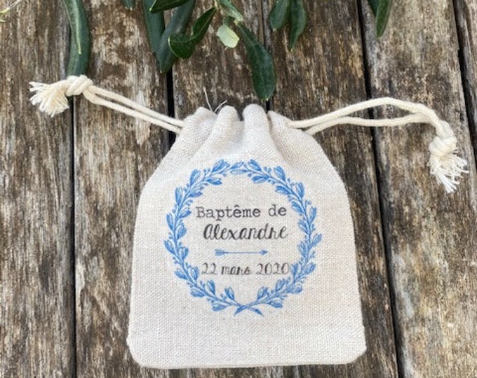 Dredged pooches or personalized cotton gifts for Wedding or Baptism with first names, date of your choice! wedding guest gifts