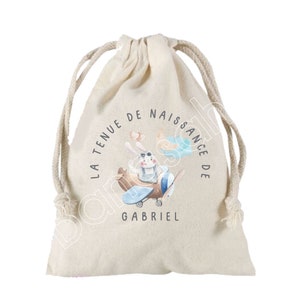Grande Pochette à liens coulissants personnalisée au prénom de  votre choix 100 % coton