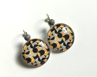 Earrings original & unique "Vintage look"! Round, Brown and geometric patterns