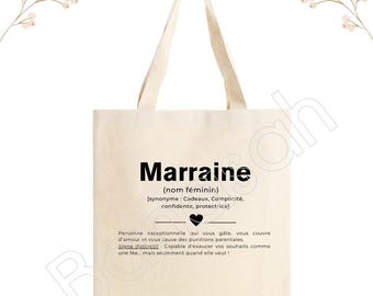 Personalized tote bag "Godmother", tote bag, cotton canvas bag, ecru color, canvas, gift, definition, family
