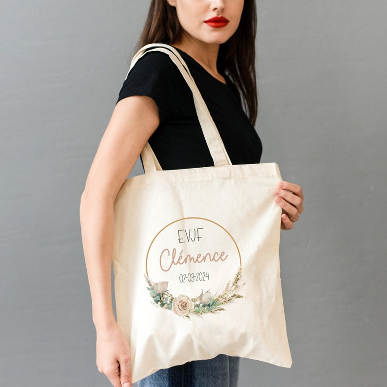 Sac EVJF personnalisé au prénom, date de votre choix Cadeau témoin, demoiselle d'honneur, future mariée, mariage, Tote bag, pochette 画像 7