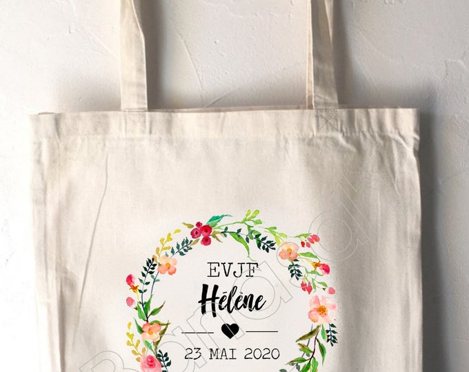 Personalised cotton tote bag for bachelorette party with first name, date of your choice!   handmade wedding wedding EVJF