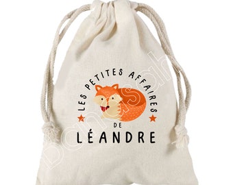 Large pocket with sliding links personalized with the first name of your choice 100% cotton 25X30 cm