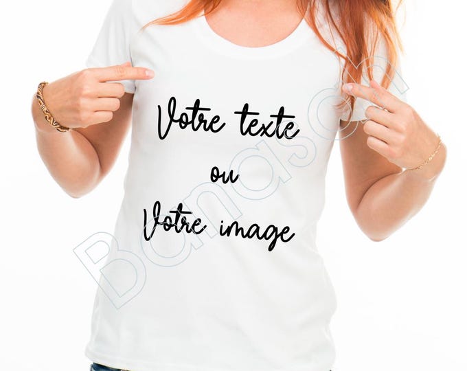 Customizable T-shirt with your text or photo! White cotton T-shirt, printing, logo, original gift idea humorous t-shirt
