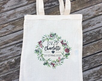 Custom cotton bag for bachelorette party with first name, date of your choice!   handmade wedding wedding EVJF