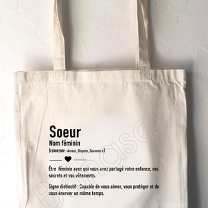 Personalized tote bag &quot;Sister&quot;, tote bag, cotton canvas bag, ecru color, canvas, gift, definition, family