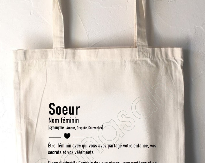 Personalized tote bag "Sister", tote bag, cotton canvas bag, ecru color, canvas, gift, definition, family