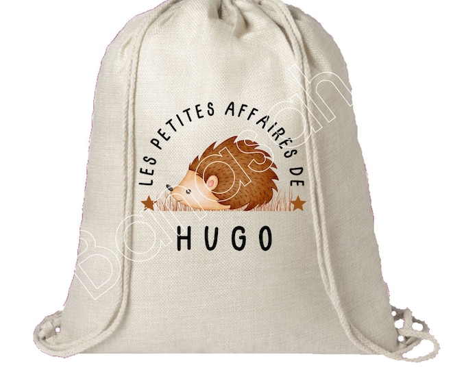 Personalized cotton backpack "Les Petites Affaires de ..." school, canvas bag, bag, blanket bag, children's clothes bag, creche