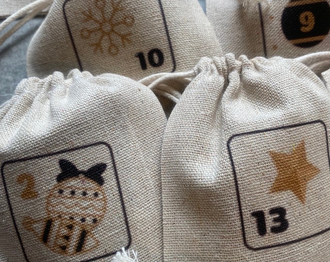 Eternal Advent Calendar 24 bags and/or its cotton storage bag! Traditional & magical countdown, Christmas, December,